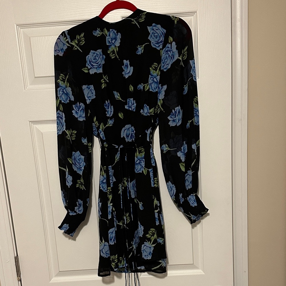 Free People Black Dress with Blue Floral Design